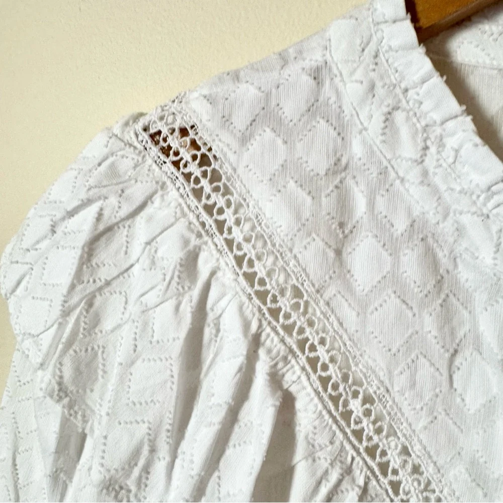 LOFT White Ruffled Button-Up Blouse - Picture 3 of 11